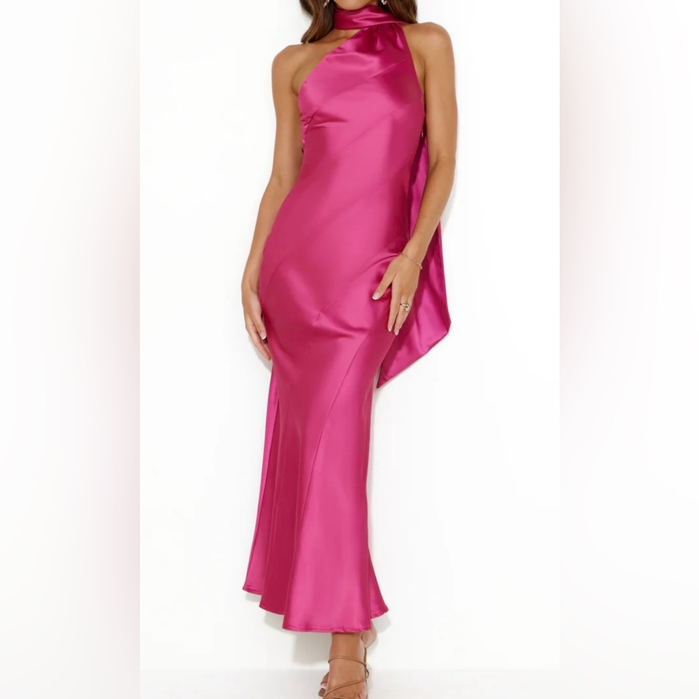 Hello Molly glistening star satin maxi dress hot pink
